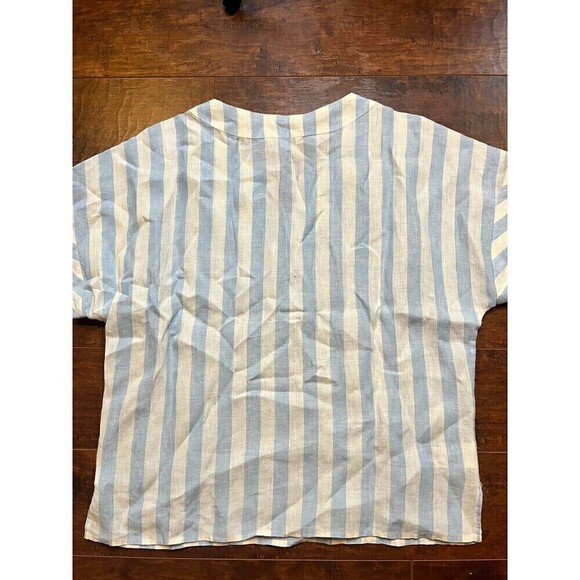 LL Bean Womens Striped 100% Lien Casual Popover Short Sleeve Shirt Sz M - Picture 4 of 5